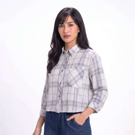 Triset Casual Blouse Wanita Kotak Kotak Lengan Panjang | Boxy Fit | TR3105770