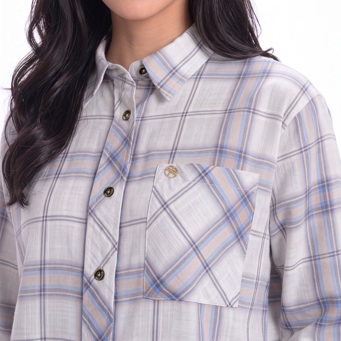 Triset Casual Blouse Wanita Kotak Kotak Lengan Panjang | Boxy Fit | TR3105770