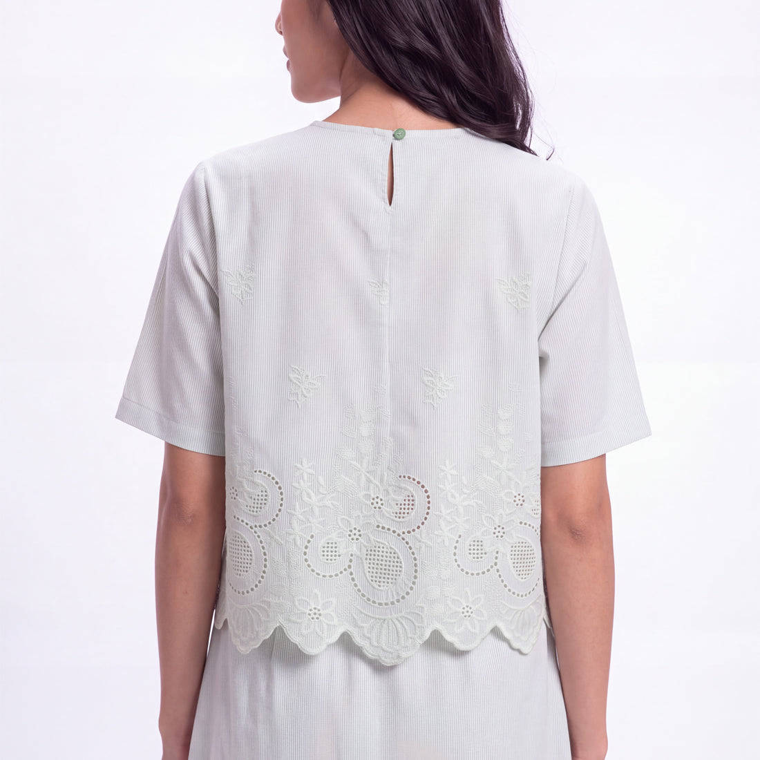 Triset Casual Blouse Wanita Scallop Embroidery Lengan Pendek | Boxy Fit | TR5053531