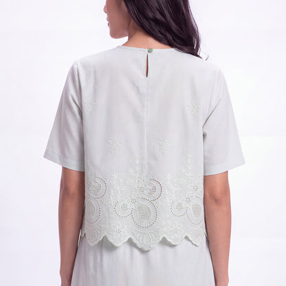Triset Casual Blouse Wanita Scallop Embroidery Lengan Pendek | Boxy Fit | TR5053531