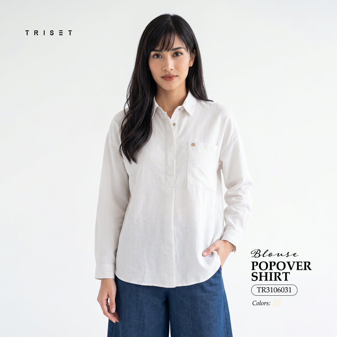 Triset Casual Blouse Wanita Striped Lengan Panjang | Relaxed Fit | TR3106991