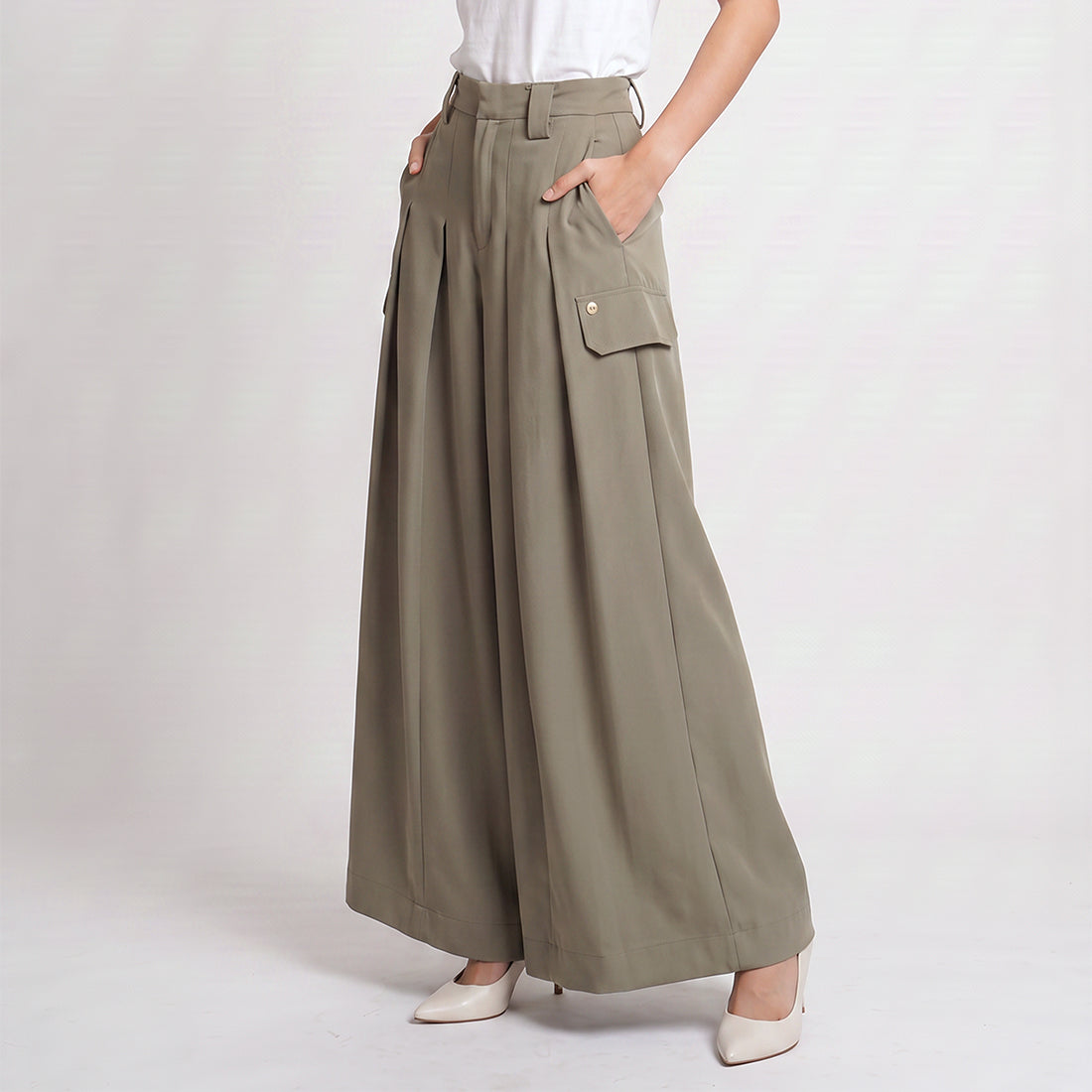 Triset Ladies High Rise pleated Palazzo pants | Celana Wanita Lurus Besar | LP6005590