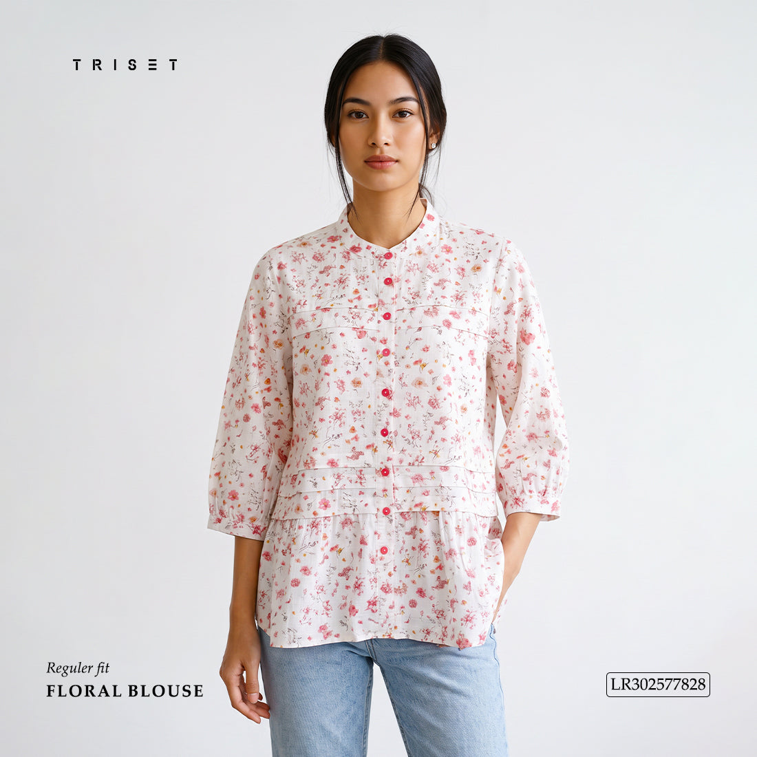 Triset Ladies Pakaian Wanita Blouse Floral Lengan 3/4 | Medium Crop | LR3052778