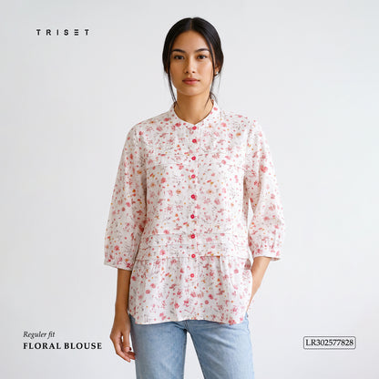 Triset Ladies Pakaian Wanita Blouse Floral Lengan 3/4 | Medium Crop | LR3052778