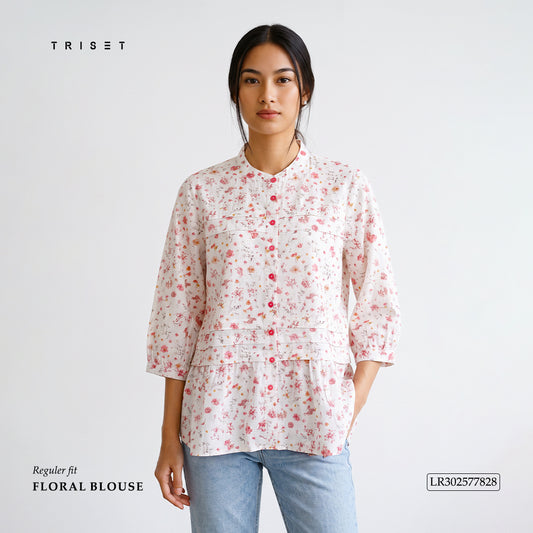 Triset Ladies Pakaian Wanita Blouse Floral Lengan 3/4 | Medium Crop | LR3052778