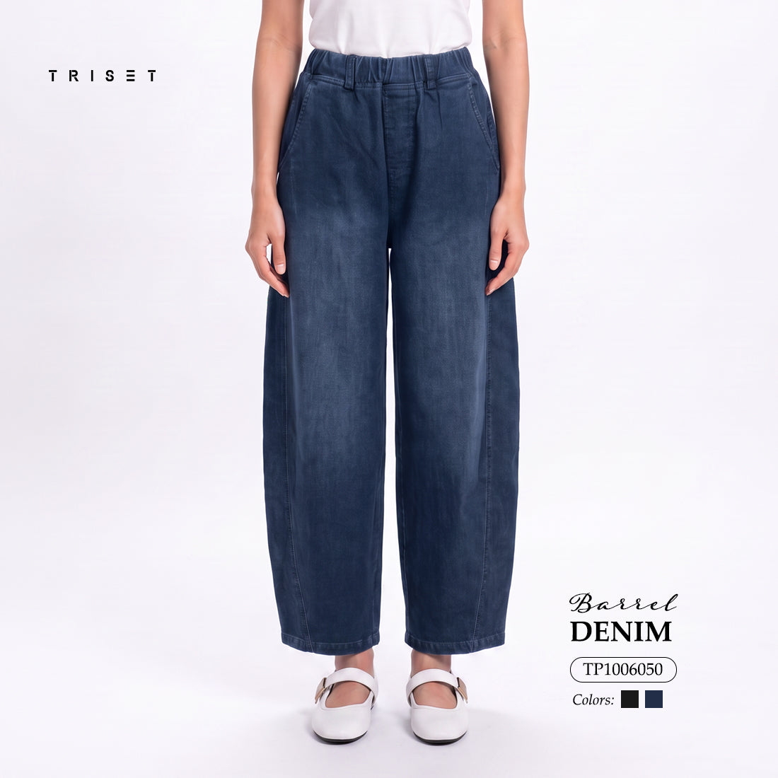 Triset Casual Celana Wanita Barrel Jeans Washed High Waist | Loose Fit | TP1006050