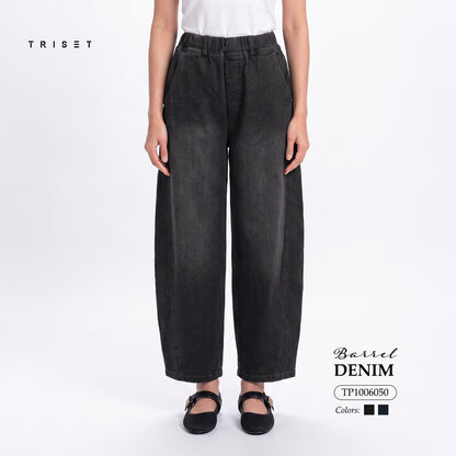 Triset Casual Celana Wanita Barrel Jeans Washed High Waist | Loose Fit | TP1006050