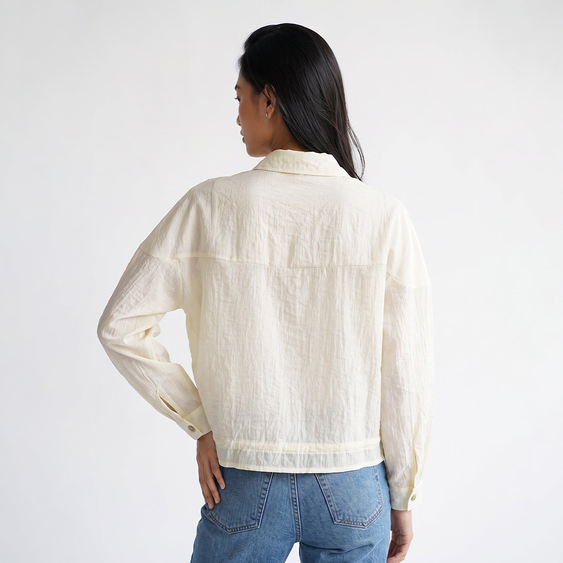 Triset Casual Blouse Wanita Crinkle Oversize Lengan Panjang Crop  | Relaxed Fit | TR3105050