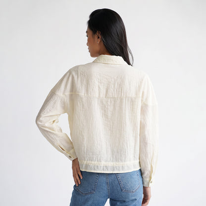 Triset Casual Blouse Wanita Crinkle Oversize Lengan Panjang Crop  | Relaxed Fit | TR3105050