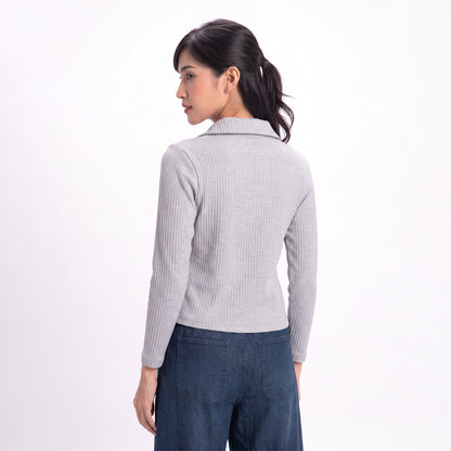 Triset Casual Ribbed Polo Rajut Kaos Wanita Lengan Panjang V-Neck | Reguler Fit | TK3009709