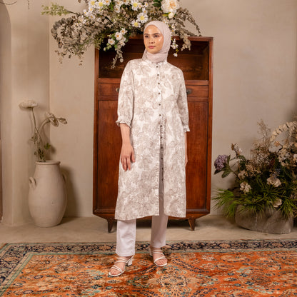 Triset Ladies Midi Dress Wanita Floral Lengan Tujuh Perdelapan A Line | Relaxed Fit | LD303150
