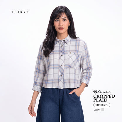 Triset Casual Blouse Wanita Kotak Kotak Lengan Panjang | Boxy Fit | TR3105770
