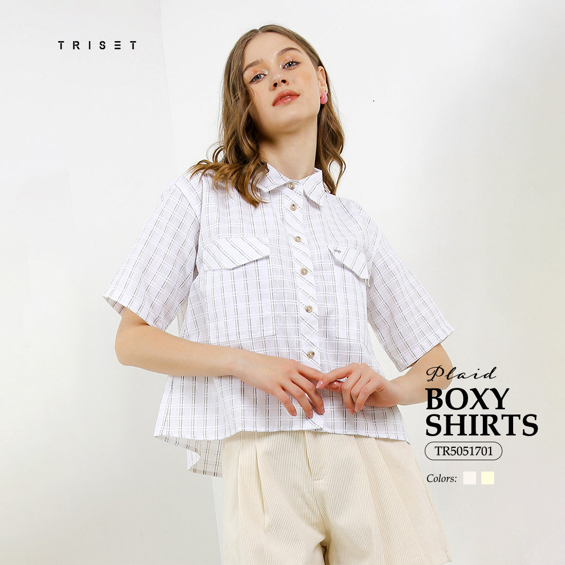 Triset Casual Pakaian Wanita LEA CROP OVERSIZE BLOUSE - TR5051701