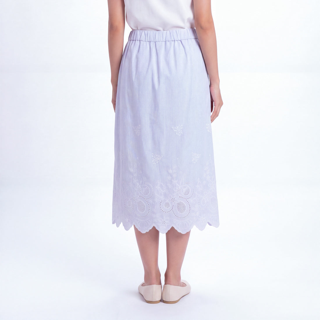 Triset Rok Midi Wanita Scallop Embroidery Striped A Line | Reguler Fit | TN3014131