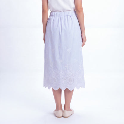 Triset Rok Midi Wanita Scallop Embroidery Striped A Line | Reguler Fit | TN3014131