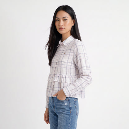 Triset Casual Blouse Wanita Kotak Kotak Lengan Panjang Ruffle | Semi Crop | TR3104631
