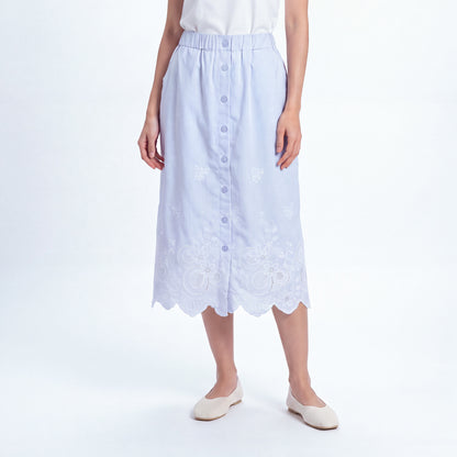 Triset Rok Midi Wanita Scallop Embroidery Striped A Line | Reguler Fit | TN3014131