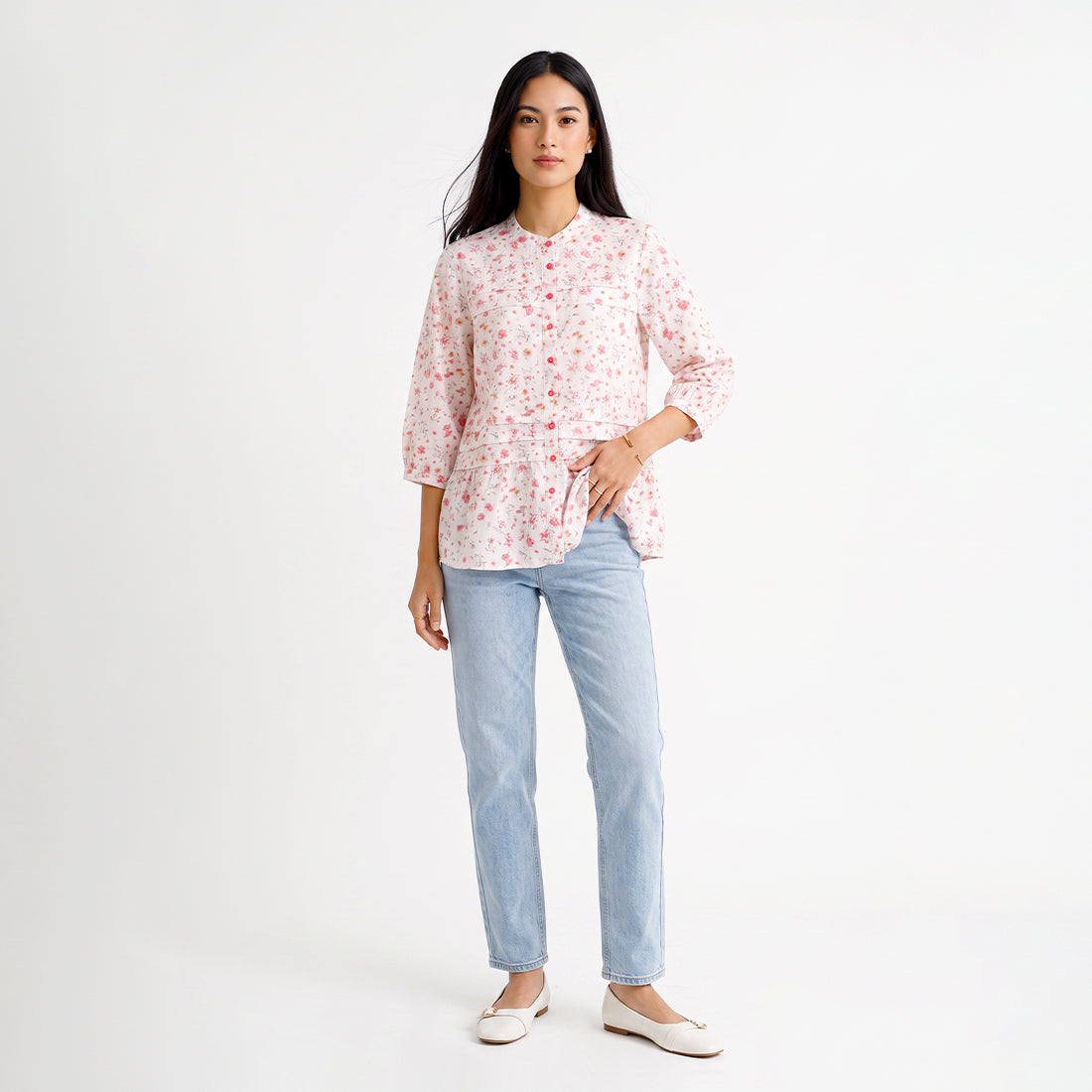 Triset Ladies Pakaian Wanita Blouse Floral Lengan 3/4 | Medium Crop | LR3052778