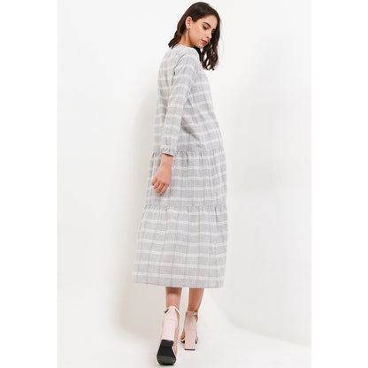 Triset Ladies Midi Dress Wanita Tartan Grid Lengan Panjang | Reguler Fit | LD8001301