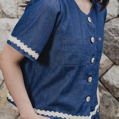 Triset Casual Blouse Denim Wanita Crop Lengan Pendek | Reguler Fit | TR5052770