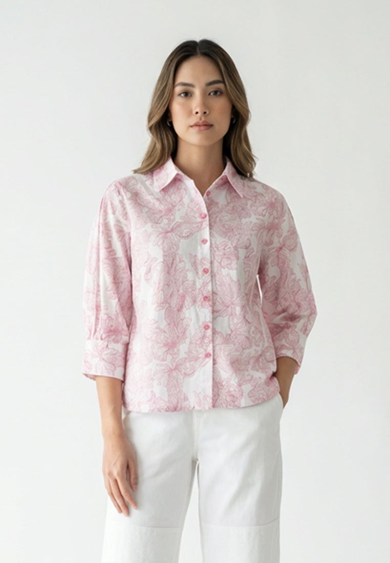 Triset Ladies Blouse Wanita Lengan Tiga Perempat Floral Asimetris | Oversize Fit | LR3052278