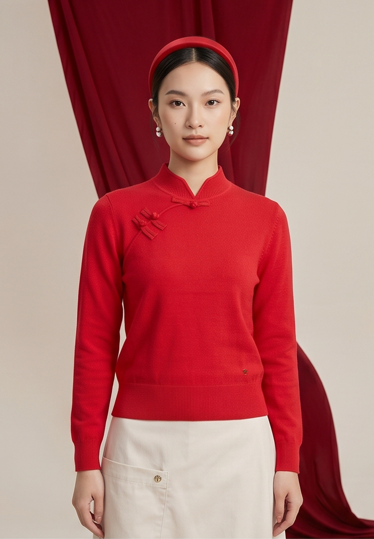 Triset Casual Sweater Rajut Wanita Cheongsam Lengan Panjang | Slim Fit | TM3004430