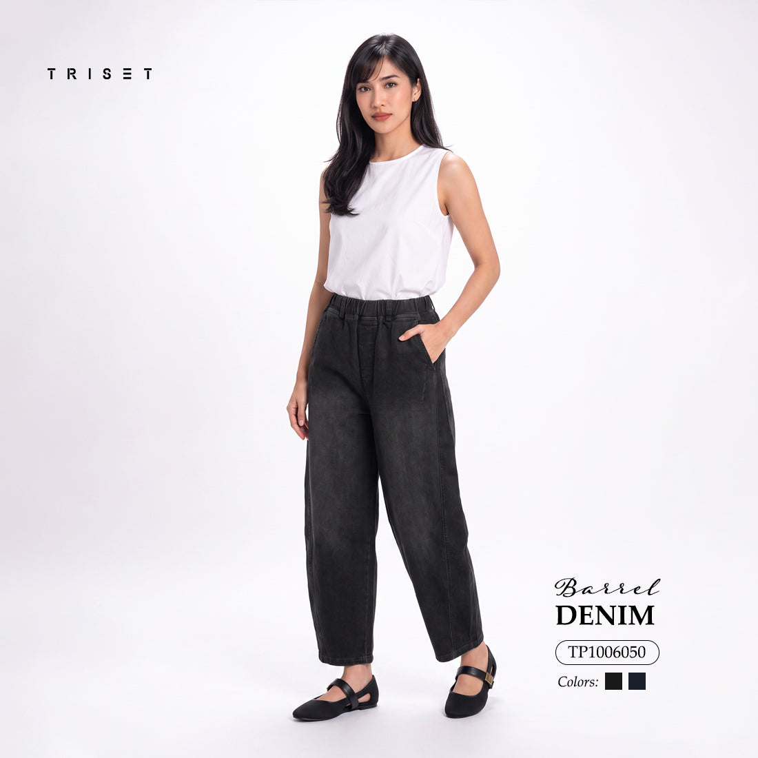 Triset Casual Celana Wanita Barrel Jeans Washed High Waist | Loose Fit | TP1006050