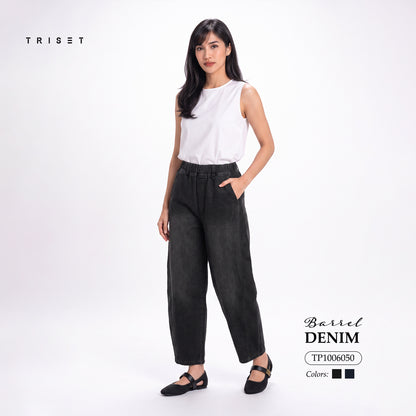 Triset Casual Celana Wanita Barrel Jeans Washed High Waist | Loose Fit | TP1006050