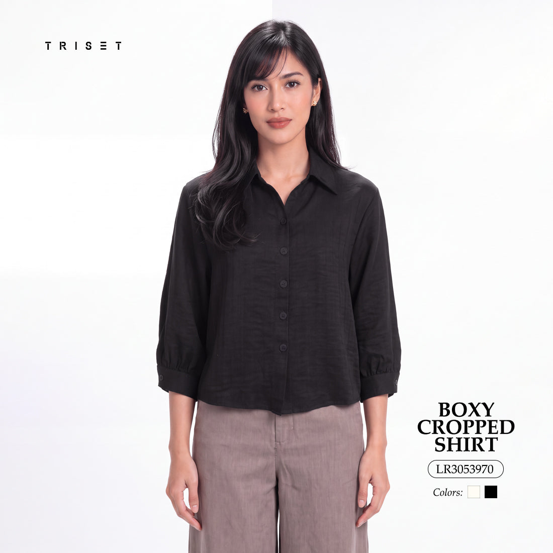 Triset Ladies Blouse Wanita Semi Crop Lengan Tujuh Perdelapan | Boxy Fit | LR3053970