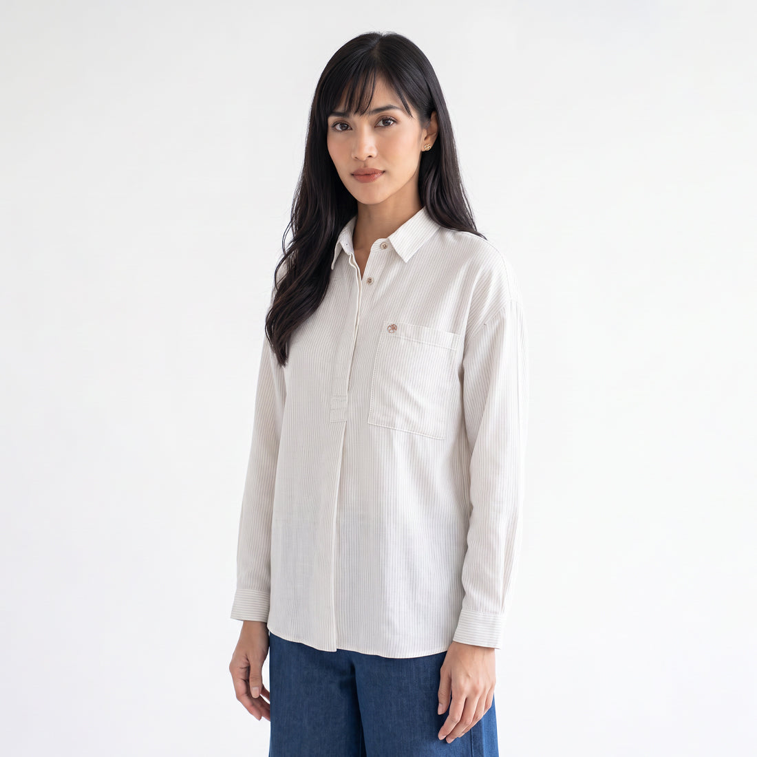 Triset Casual Blouse Wanita Striped Lengan Panjang | Relaxed Fit | TR3106991