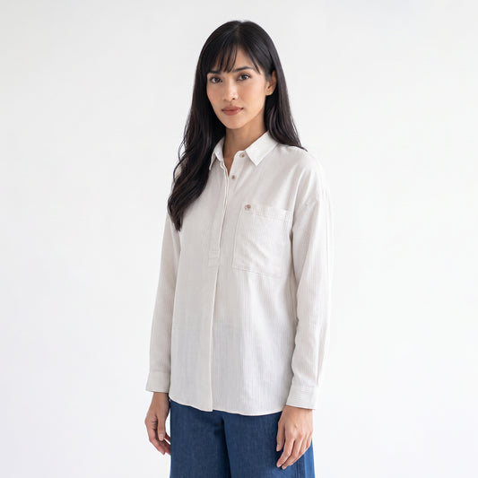 Triset Casual Blouse Wanita Striped Lengan Panjang | Relaxed Fit | TR3106991