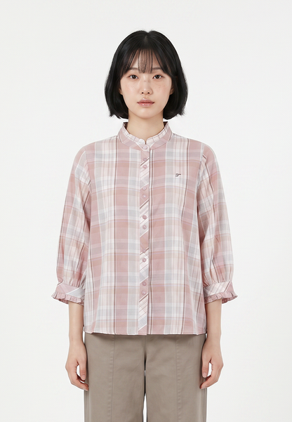 TRISET Blouse Wanita Lengan Panjang Shanghai Collar Plaid | Reguler Fit | Casual | LR3052171