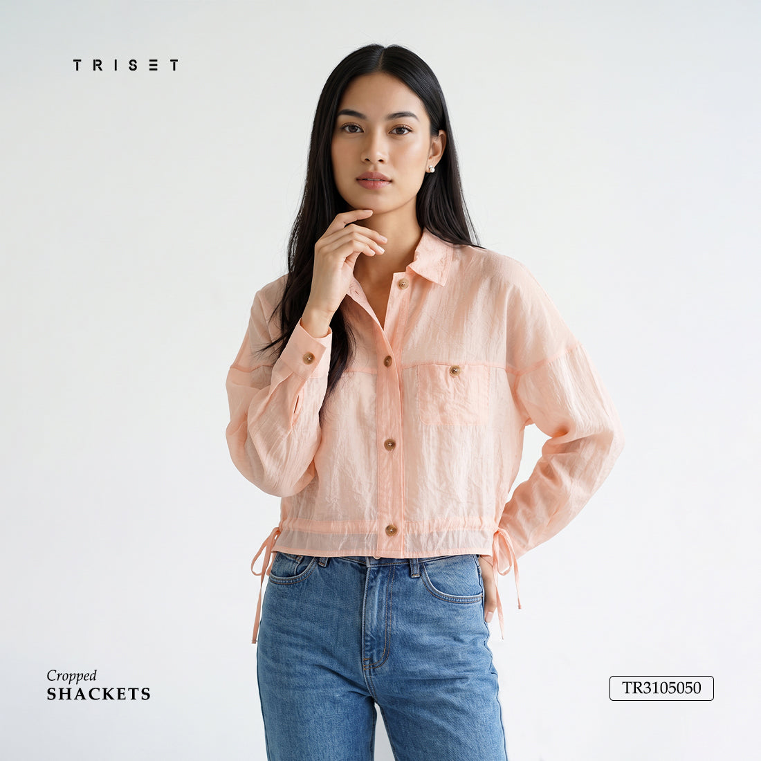 Triset Casual Blouse Wanita Crinkle Oversize Lengan Panjang Crop  | Relaxed Fit | TR3105050