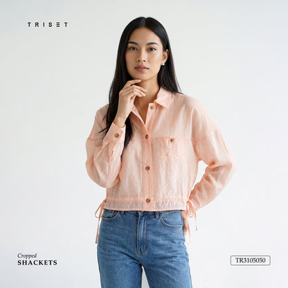 Triset Casual Blouse Wanita Crinkle Oversize Lengan Panjang Crop  | Relaxed Fit | TR3105050
