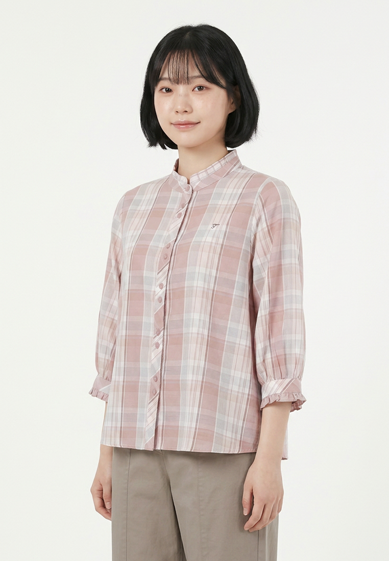 TRISET Blouse Wanita Lengan Panjang Shanghai Collar Plaid | Reguler Fit | Casual | LR3052171
