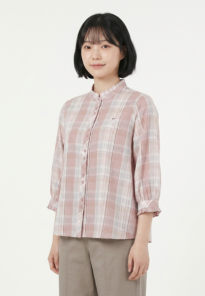 TRISET Blouse Wanita Lengan Panjang Shanghai Collar Plaid | Reguler Fit | Casual | LR3052171