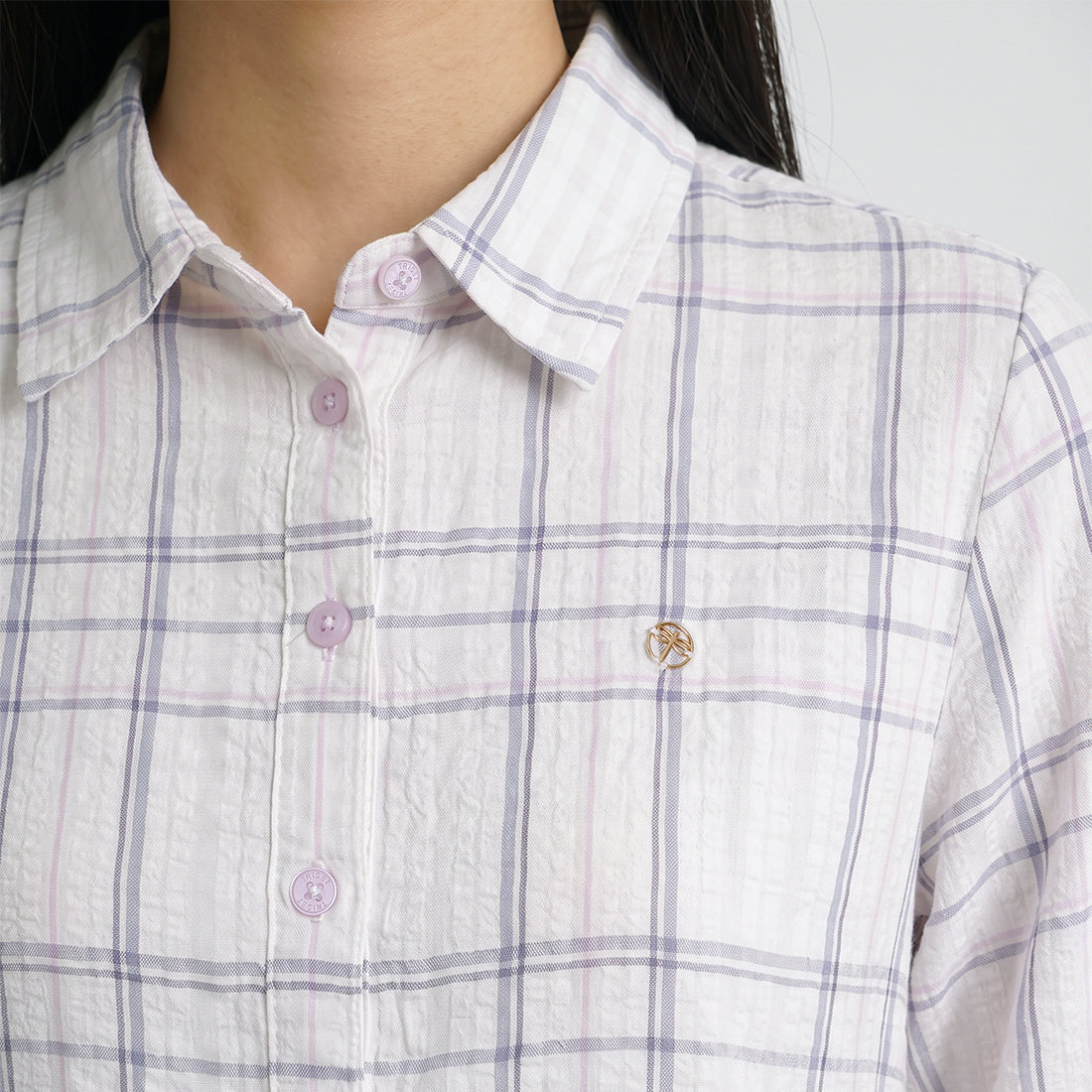 Triset Casual Blouse Wanita Kotak Kotak Lengan Panjang Ruffle | Semi Crop | TR3104631