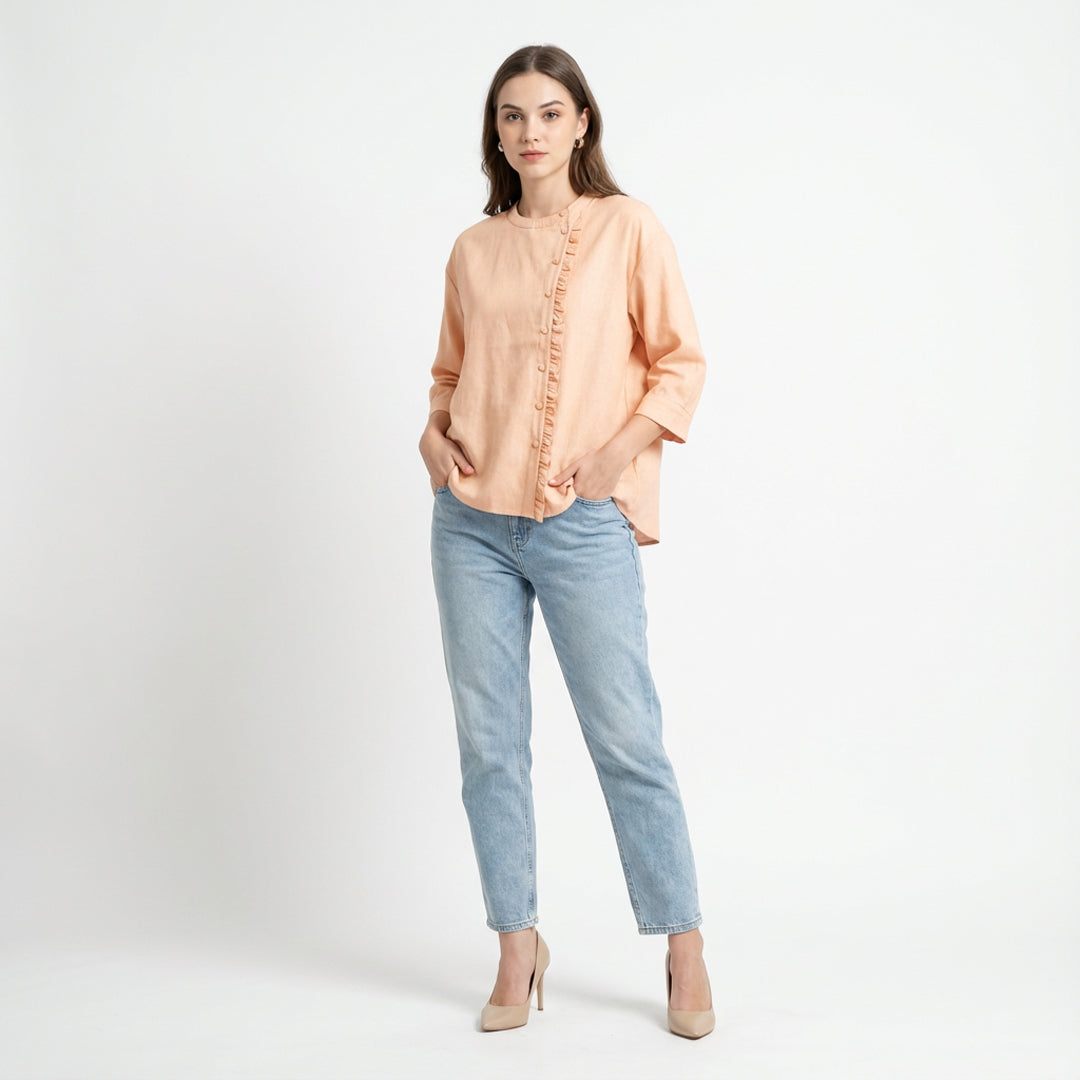 Triset Ladies Blouse Wanita Asimetris Lengan Tiga Perempat Ruffle | Reguler Fit | LR3051690