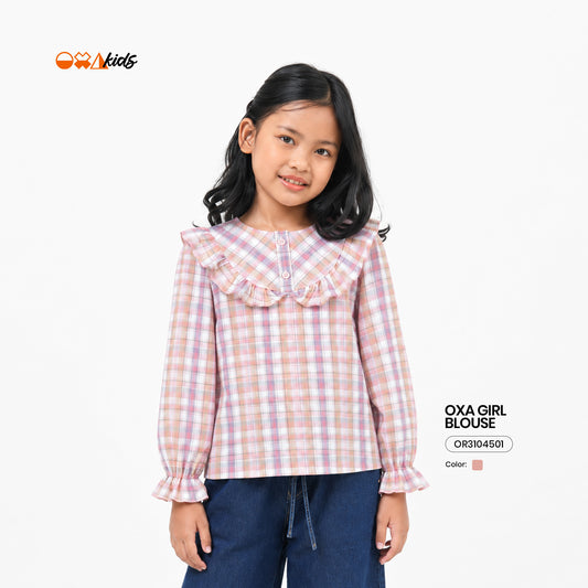 OXA Kids Anatasha Blouse Ruffle Pakaian Anak Kotak Kotak Lengan Panjang | Reguler Fit | OR3104501