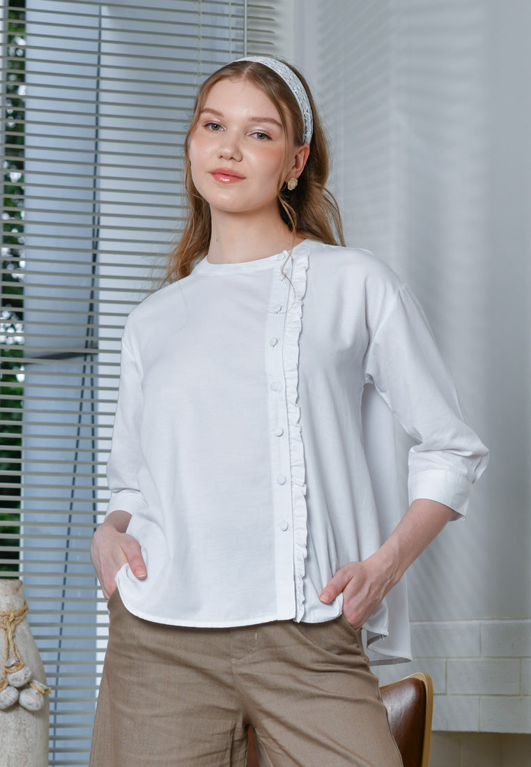 Triset Ladies Blouse Wanita Asimetris Lengan Tiga Perempat Ruffle | Reguler Fit | LR305169003