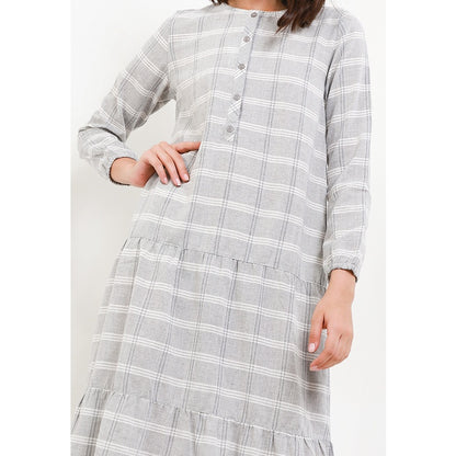 Triset Ladies Midi Dress Wanita Tartan Grid Lengan Panjang | Reguler Fit | LD8001301