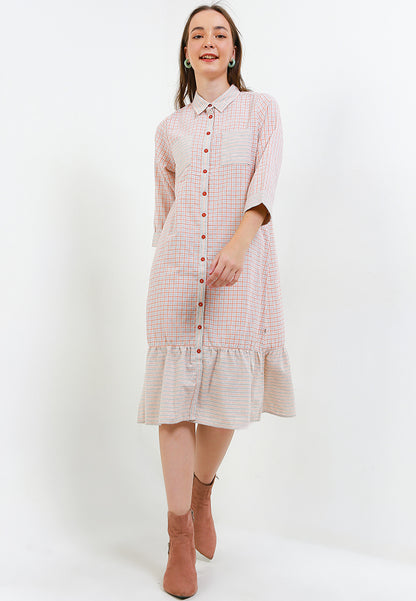 Triset Ladies Midi Dress Wanita Plaid Ruffle | Reguler Fit | LD3025201