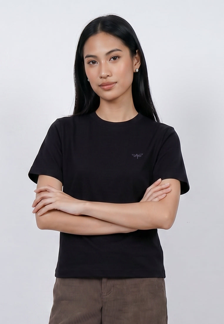 Triset Casual Kaos Wanita Lengan Pendek Bordir Capung | Boxy Crop | TK5034890