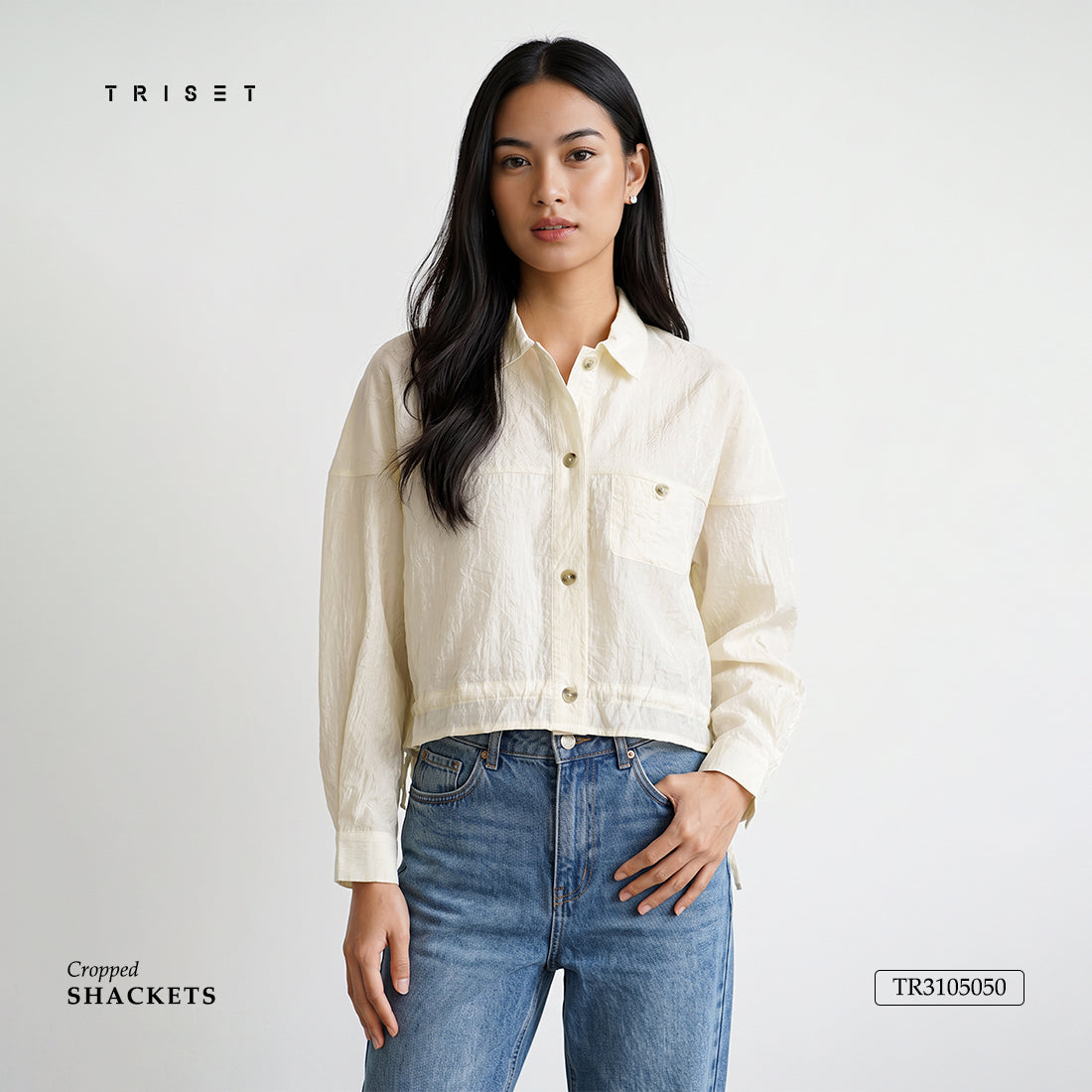 Triset Casual Blouse Wanita Crinkle Oversize Lengan Panjang Crop  | Relaxed Fit | TR3105050