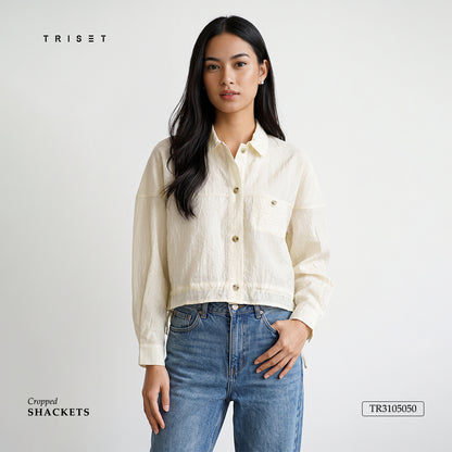 Triset Casual Blouse Wanita Crinkle Oversize Lengan Panjang Crop  | Relaxed Fit | TR3105050