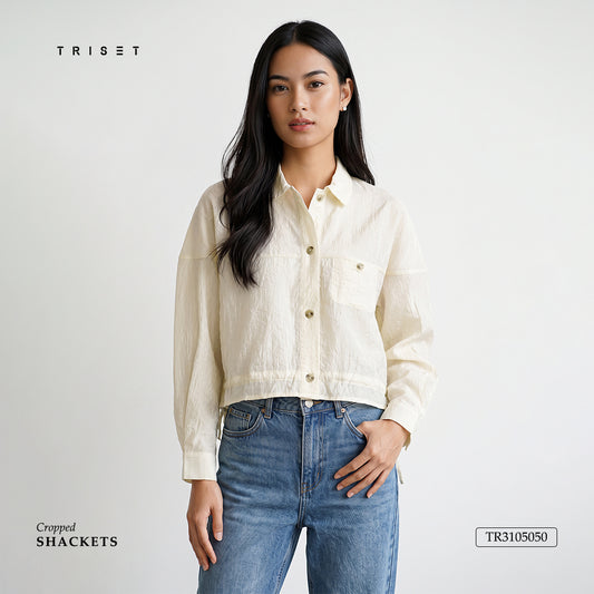 Triset Casual Blouse Wanita Crinkle Oversize Lengan Panjang Crop  | Relaxed Fit | TR3105050