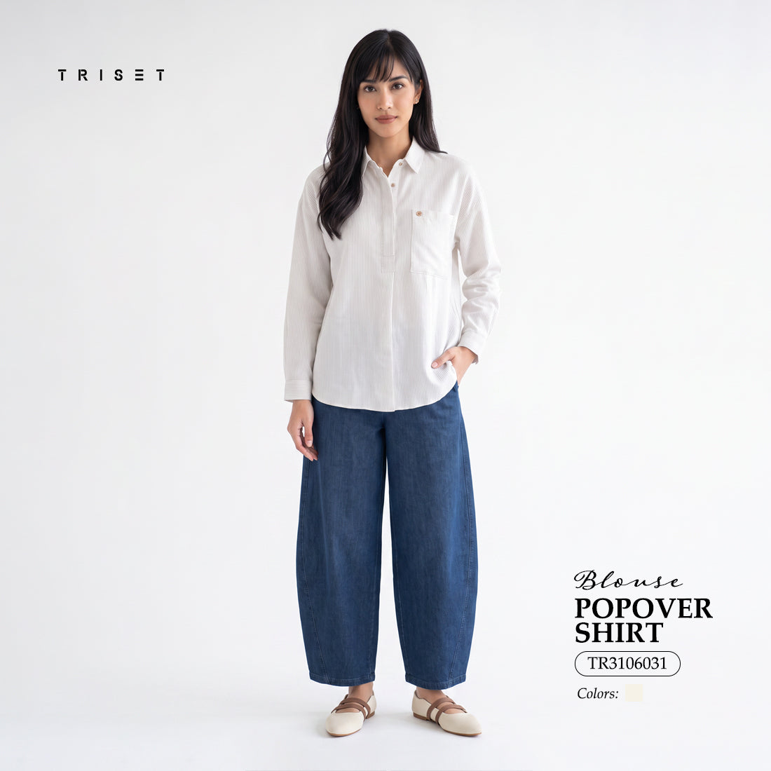 Triset Casual Blouse Wanita Striped Lengan Panjang | Relaxed Fit | TR3106991