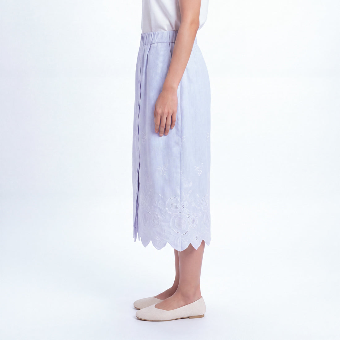 Triset Rok Midi Wanita Scallop Embroidery Striped A Line | Reguler Fit | TN3014131