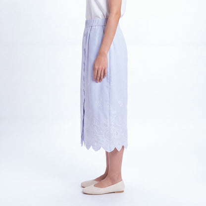 Triset Rok Midi Wanita Scallop Embroidery Striped A Line | Reguler Fit | TN3014131